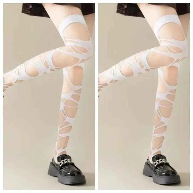 Irregular hole Stocking Women Lingerie Lolita Gothic style Erotic underwear Female Fishnet Long Socks Women's Thigh High Hosiery