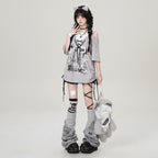 Women Aesthetic Fake Two Pieces Top Harajuku Printing - Vusy Kawaii Shop