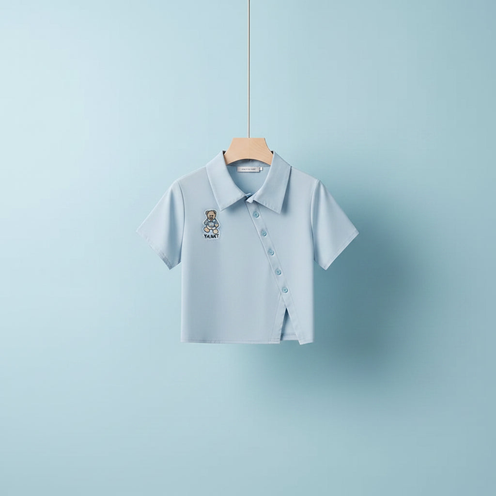 Summer POLO Short-Sleeved T-Shirt Top and Floral Suspender - Vusy Kawaii Shop