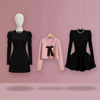 Women Graceful Pink Short Sweater Mini Black Ball Gown - Vusy Kawaii Shop
