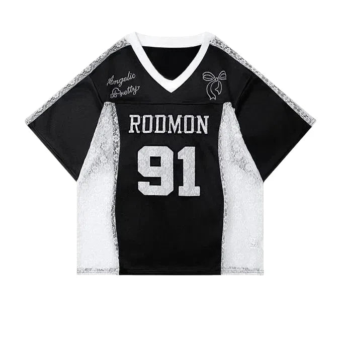American Lace Embroidered Sports Jersey T-Shirts Harajuku - Vusy Kawaii Shop