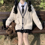 Varsity-Striped Cardigan Sweater Long Sleeve Button-up - Vusy Kawaii Shop