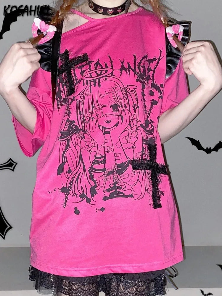 Oversized Streetwear Punk Hollow Out Tops Aesthetic Cartoon - Vusy Kawaii Shop