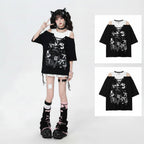 Women Aesthetic Fake Two Pieces Top Harajuku Printing - Vusy Kawaii Shop