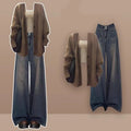 Mocha Cardigan Tube Top and Wide Leg Jeans Set