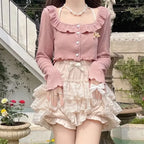 Kawaii Sweet Ruffles Square Collar Long Sleeve Cardigan Coat - Vusy Kawaii Shop