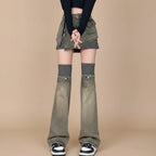 Street Punk Subculture Denim Skirt Sweet Striped Splicing - Vusy Kawaii Shop