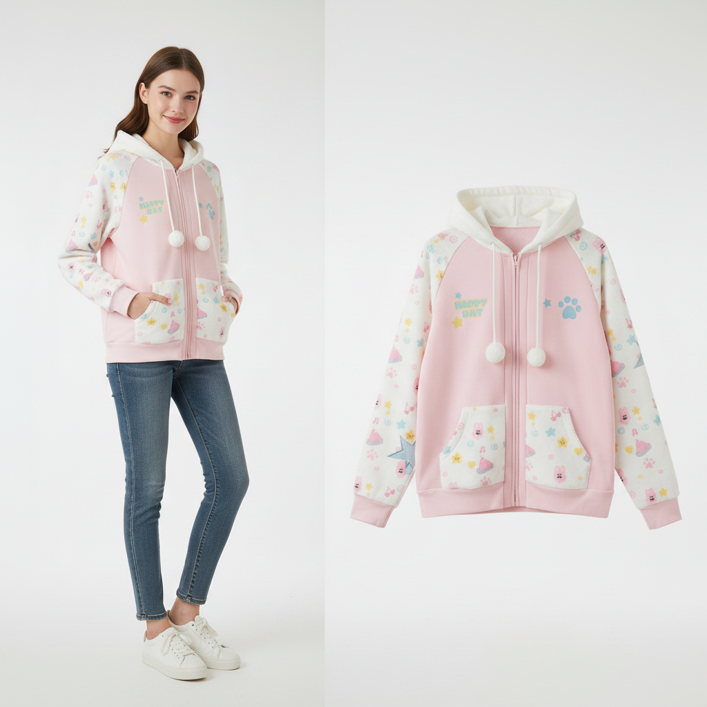 Japanische Kawaii-Druck Kapuzenmäntel Damen Sweatshirts