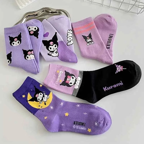5 Pairs kawaii Sanrio Kuromi Cartoon Pattern Crew Socks Soft Breathable Socks for All Seasons Wearing Women's Stockings Hosiery