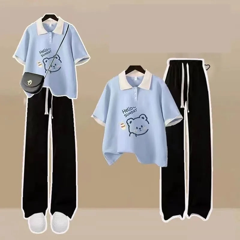 Summer Cartoon Loose Tracksuit Matching Set Korean Loose - Vusy Kawaii Shop