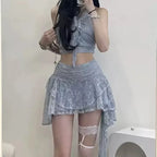 Sexy Summer Half Skirt Bikini Set with Lace Trim Hanging - Vusy Kawaii Shop