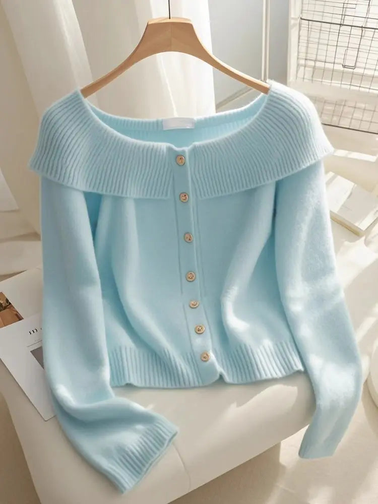 Autumn French Retro Knitted Sweaters High-End Blue Off - Vusy Kawaii Shop