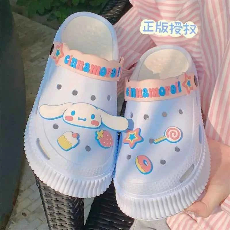 Hellokittys Women Shoes Cartoon Accessories Hole Slippers Sanrios Anime Cinnamoroll Kuromi Outside Sandals Summer Thick Non Slip