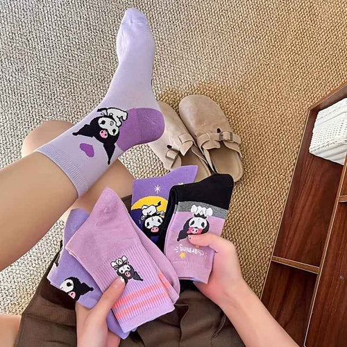5 Pairs kawaii Sanrio Kuromi Cartoon Pattern Crew Socks Soft Breathable Socks for All Seasons Wearing Women's Stockings Hosiery
