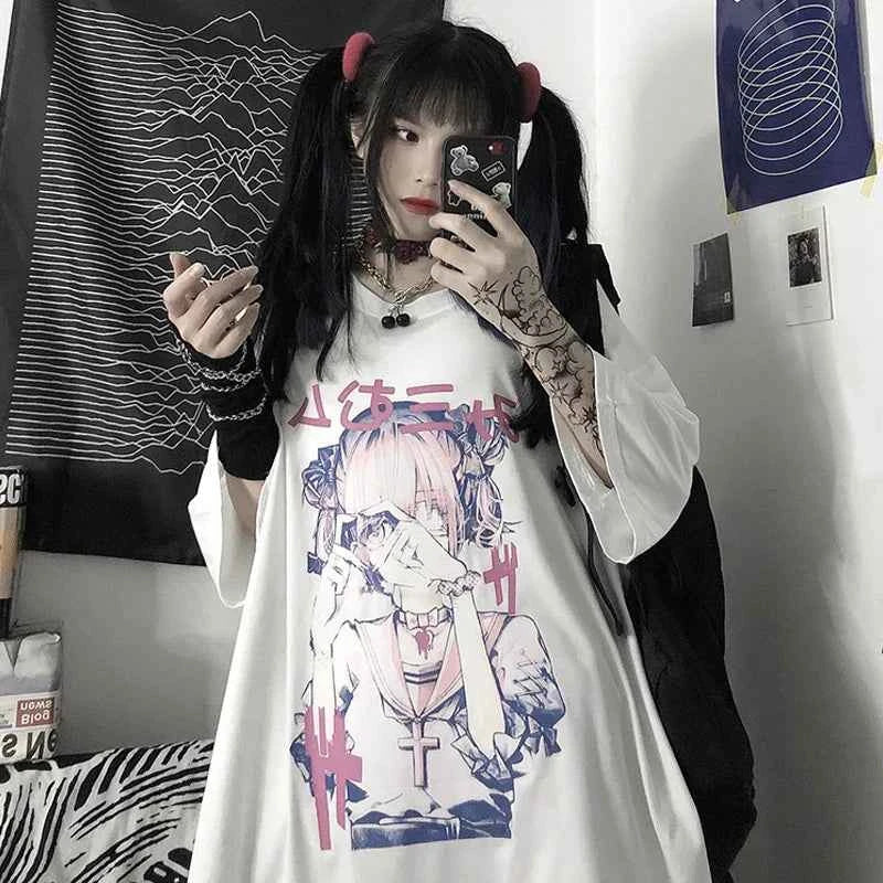 Crop Tops Women T-Shirts Short Sleeve Gothic Printing Tee