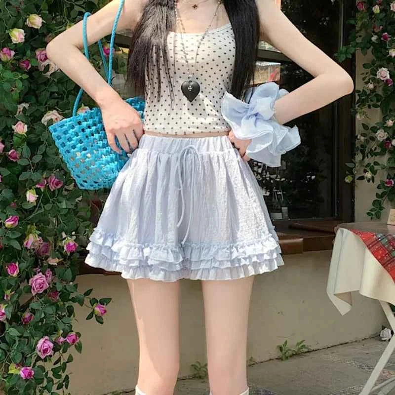 Sweet Fungus Patchwork Cake Skirts High Waist Drawstring