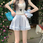 Sweet Fungus Patchwork Cake Skirts High Waist Drawstring