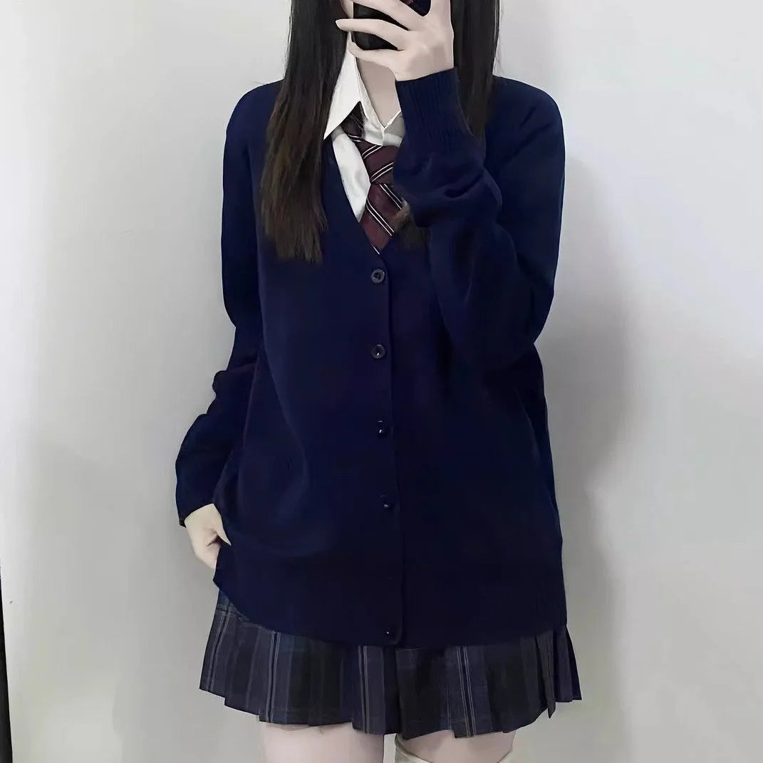 Japanese Fashion Solid Color V-Neck Knitted Sweater, NewJK - Vusy Kawaii Shop