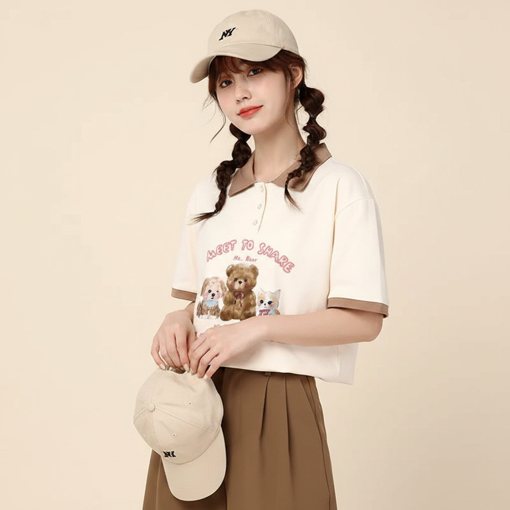 Summer Japanese Loose Polo Short-Sleeved T-Shirt Sweet Cute - Vusy Kawaii Shop