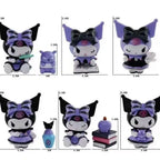 Six Kuromi Lucky Divination figures with size measurements in cm, front view