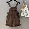 Brown Hooded Sweater and Denim Overall Shorts Set