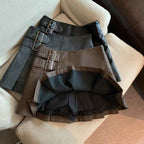 PU Leather Mini Skirts Women Streetwear High Waist Pleated
