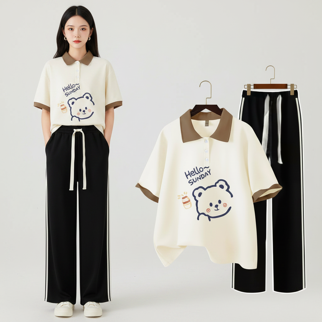 Modisches Poloshirt mit kurzen Ärmeln und süßem Teddybär-Motiv