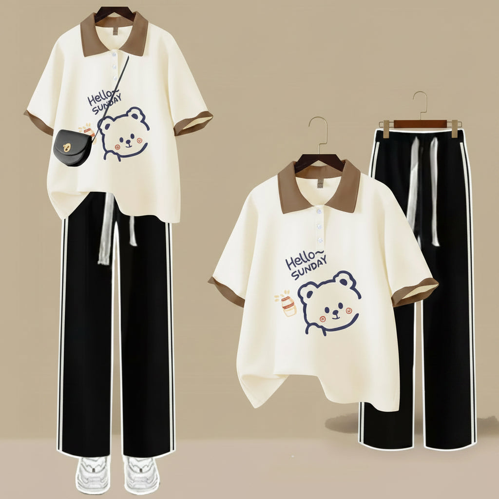 Fashion Polo Neck Short Sleeved T-Shirt Cute Teddy Bear - Vusy Kawaii Shop