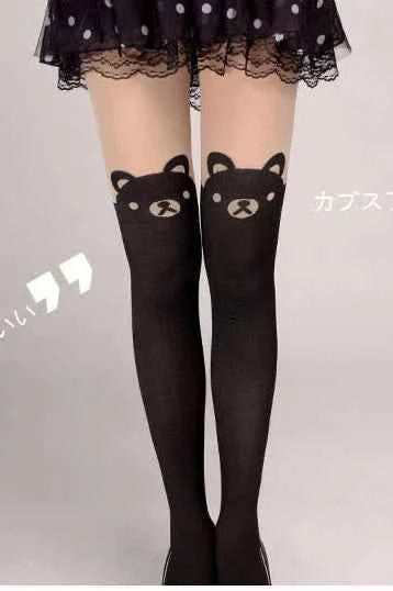 Spring autumn warm children Baby Kids tights printing Cartoon Animal Bear pantyhose cat kawaii Knee tattoo Student girl stocking