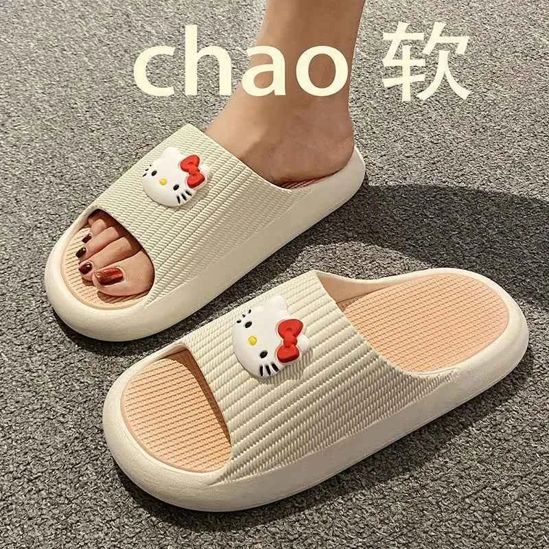Sanrios Hello Kittys Slippers Soft Flat Shoes Women Cartoon Cute Home Slipper Anti Slip Female Summer Sweet Sandals Casual Shoes