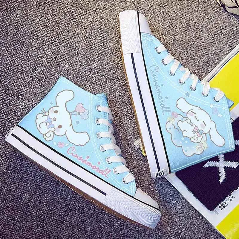 Kawaii Hello Kittys High Tops Canvas Shoes Women Sanrios Student Cartoon Graffiti Skateboard Shoes Girl Preppy Versatile Sneaker