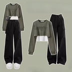 Pants Sets O Neck Letter Printed Short Sweatshirt Tank Top - Vusy Kawaii Shop