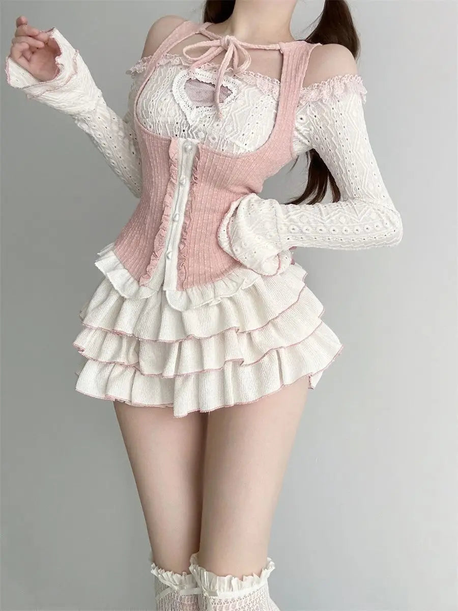 Lolita Sweet Suit Off Shoulder Long Sleeve Tops and Sweet - Vusy Kawaii Shop
