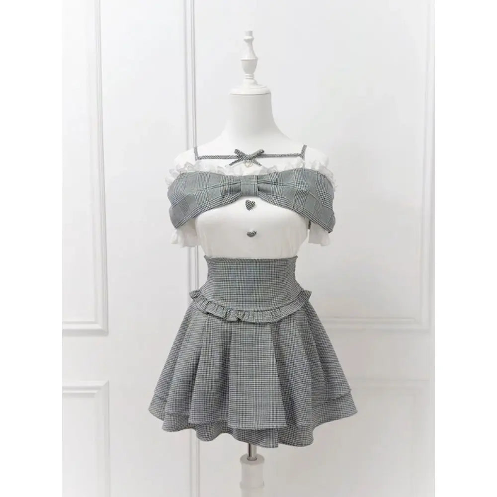 Women's Coquette Plaid Crop Top & Mini Skirt Set