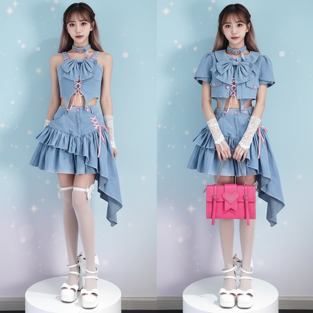 Y2K Bow Camisole, Cropped Jacket & Asymmetric Skirt Women's Three-Piece Set