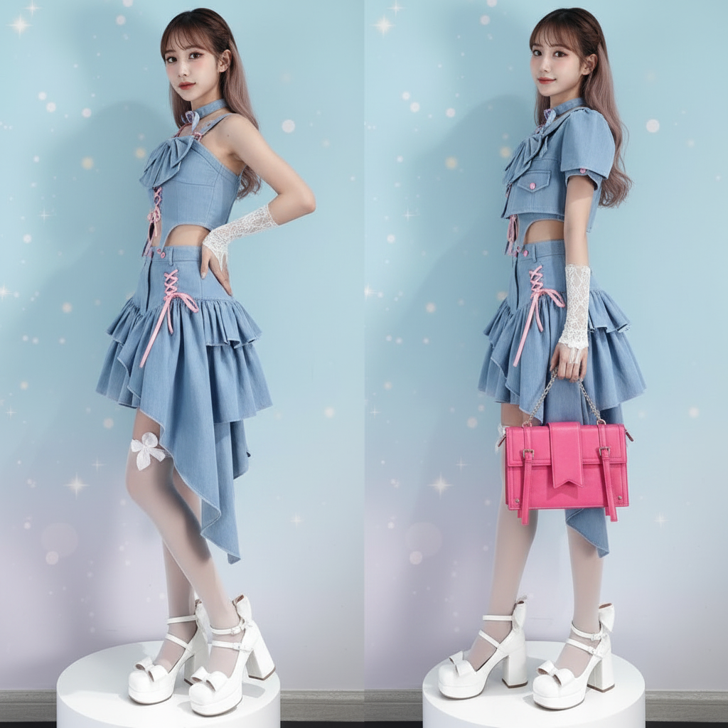 Y2K Bow Camisole, Cropped Jacket & Asymmetric Skirt Women's Three-Piece Set