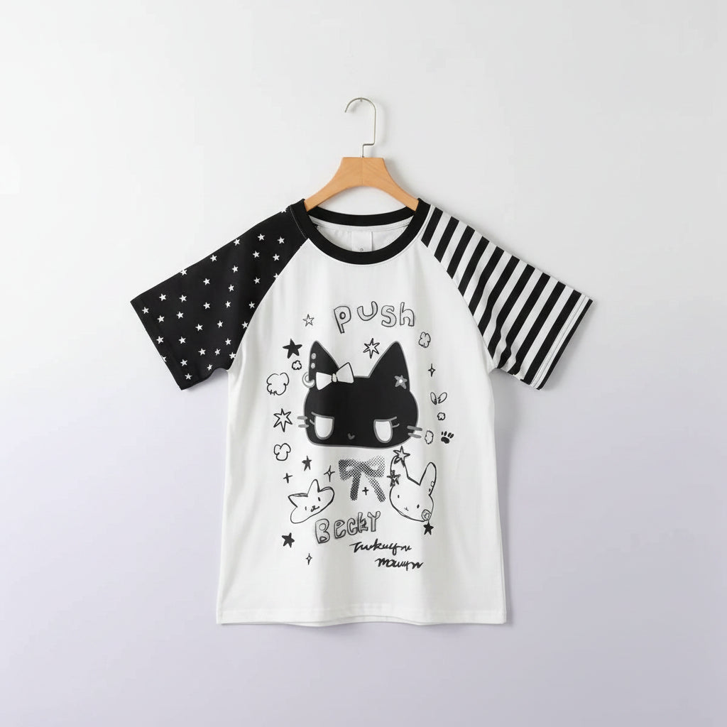 Cat Print Cute Woman Tshirts Tops Japanese Tees Short Sleeve - Vusy Kawaii Shop