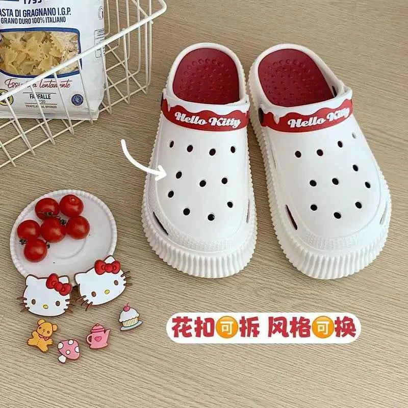 Hellokittys Women Shoes Cartoon Accessories Hole Slippers Sanrios Anime Cinnamoroll Kuromi Outside Sandals Summer Thick Non Slip