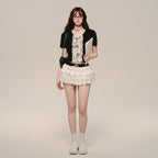 "Romantic Imagination" Black Embroidered Placket Short - Vusy Kawaii Shop