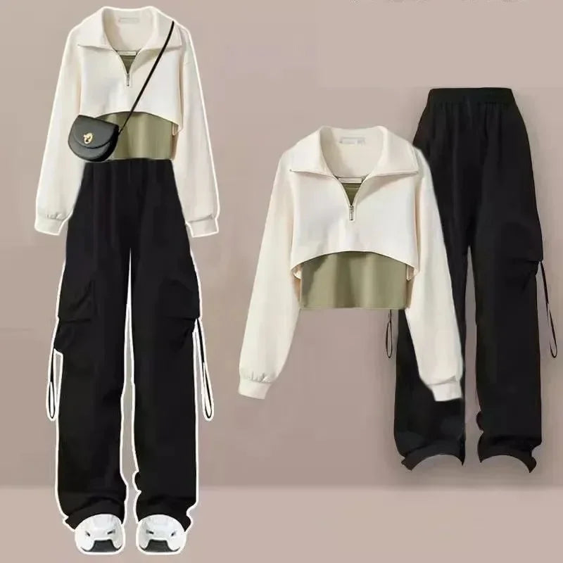 Autumn Fashion Polo Long Sleeve Top Vest Cargo Pants - Vusy Kawaii Shop