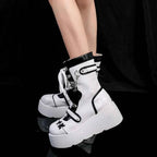 Lolita Thick Sole Boots Y2K Versatile Punk Motorcycle Thick Sole Mid Barrel Boots Women's Cute Spicy Girl Motorcycle Boots