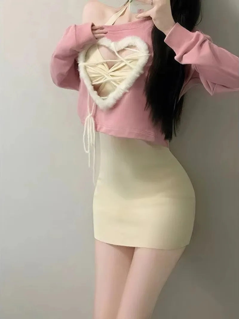 Sweet Dress Desire Neck Buttocks Pink Hollow Out Lace-up - Vusy Kawaii Shop