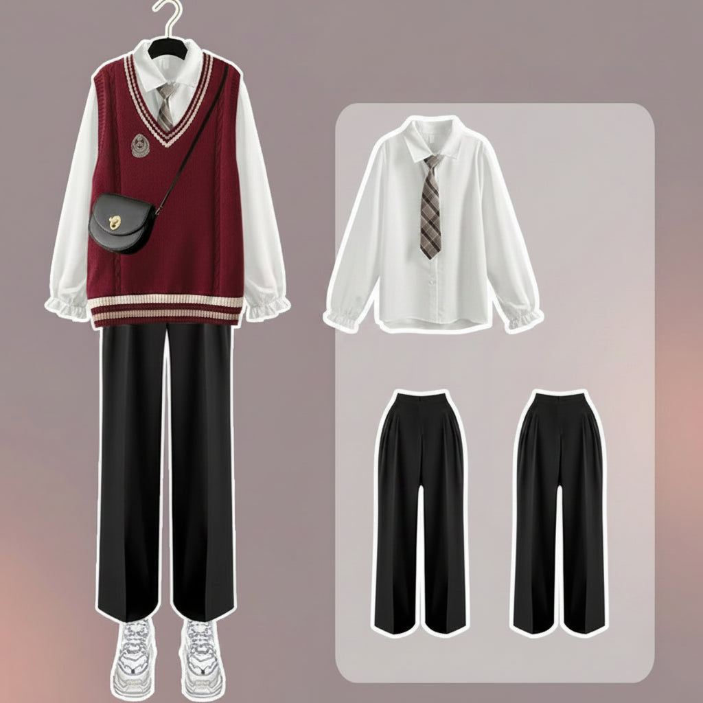 Three-piece Preppy Vest Suits Early Spring Student Vest - Vusy Kawaii Shop