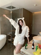 Kawaii Two Pieces Set Women Crop Hoodies and Mini Shorts - Vusy Kawaii Shop