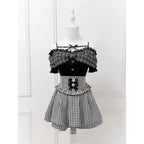 Women's Coquette Plaid Crop Top & Mini Skirt Set