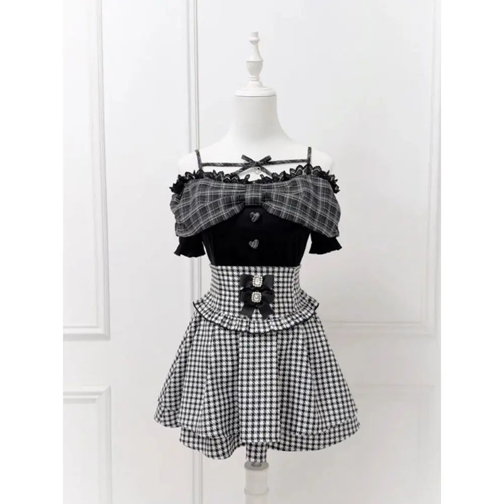 Women's Coquette Plaid Crop Top & Mini Skirt Set