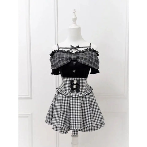 Women's Coquette Plaid Crop Top & Mini Skirt Set