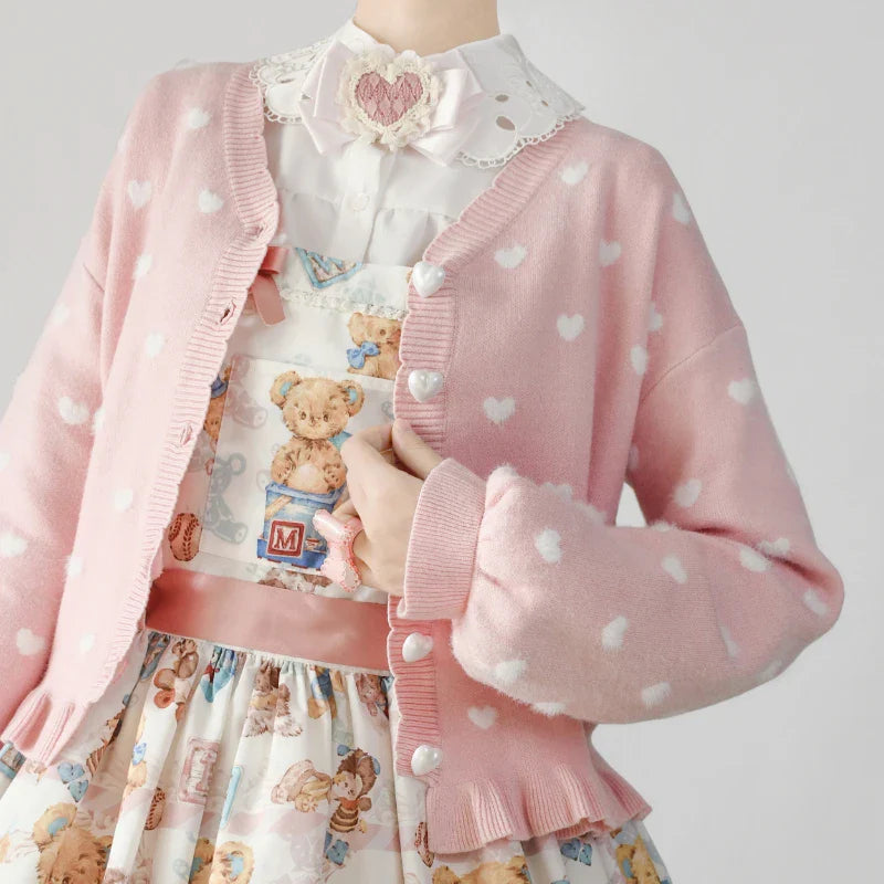 Kawaii Lolita Style Knitted Cardigan Women Sweet V-Neck - Vusy Kawaii Shop