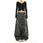 Women camouflage Jeans Sense design Vintage High Waisted Straight Denim Trouser Y2K American Streetwear Wide Leg Denim Pants ﻿