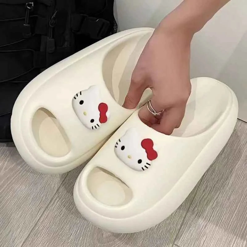 Sanrios Hello Kittys Slippers Women's Summer Outdoor Thick Sole Shoes Fashion Home Bathroom Slippers Anti Slip Girls Sandals